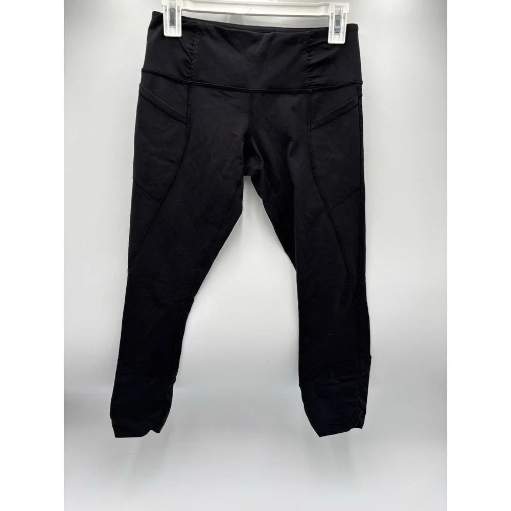 Lululemon Run For Your Life Crop Leggings Black Ruched Hem Size 6 Yoga 24